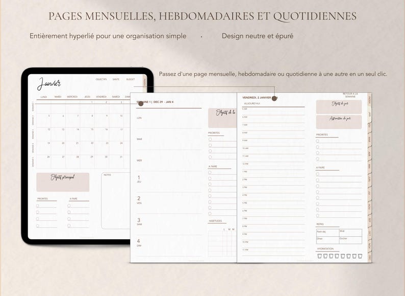 2026 Digital Planner Goodnotes, Minimalist French Agenda (Digital Download, PDF) image 5