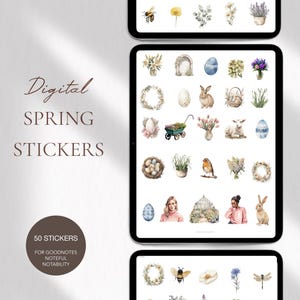 Stickers numériques printemps, paquet d'autocollants numériques de Pâques, livre d'autocollants Goodnotes neutres, feuille d'autocollants pour agenda numérique, autocollants numériques avril
