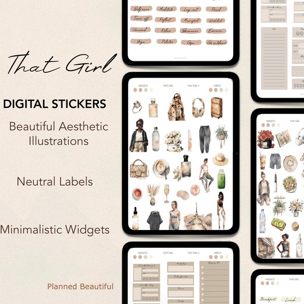 That Girl Aesthetic Digital Stickers, Luxury Lifestyle Digital Stickers, Goodnotes Stickers, Digital Planner Stickers, iPad Stickers Penly