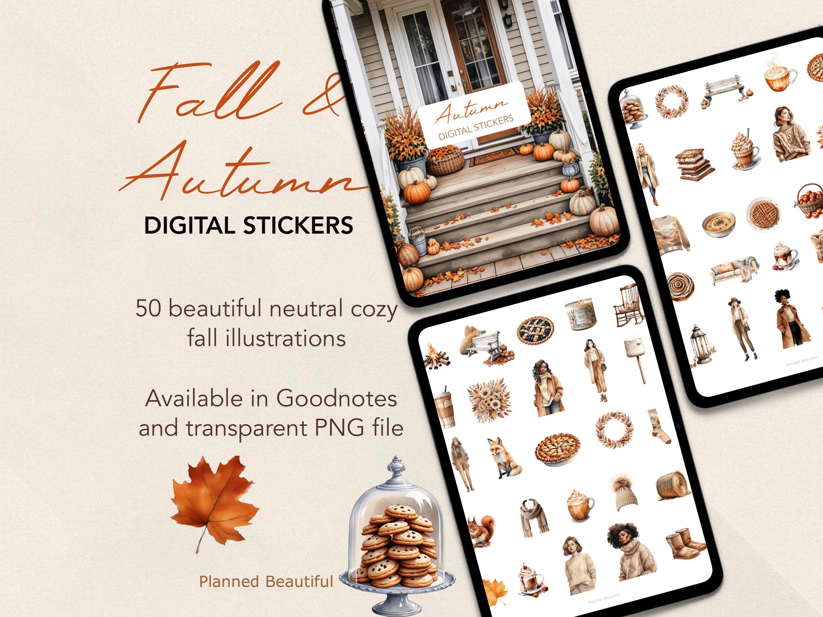 Fall Digital Stickers for Goodnotes, Autumn Sticker Book, Cozy Fall Vibes, Cottagecore Fall Ipad stickers, Boho Rustic Fall Clipart