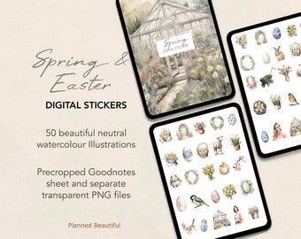 Frühling digitale Aufkleber, Ostern Digital Sticker Pack, Neutral Goodnotes Stickerbuch, digitale Planer Sticker Blatt, April Digital Sticker