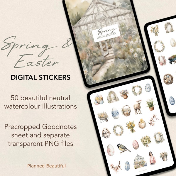 Spring Digital Stickers, Easter Digital Sticker Pack, Neutral Goodnotes Sticker Book, Digital Planner Sticker Sheet, April Digital Sticker