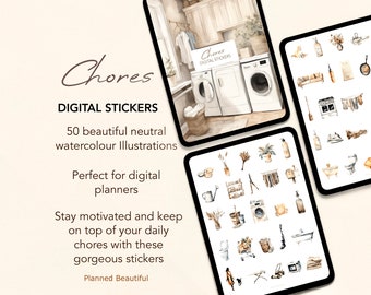 Chores Digital Stickers, Aesthetic Cleaning Digital Stickers Book, Adulting Digital Planner Stickers Sheet, Boho Goodnotes Sticker Pack