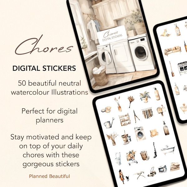 Chores Digital Stickers, Aesthetic Cleaning Digital Stickers Book, Adulting Digital Planner Stickers Sheet, Boho Goodnotes Sticker Pack