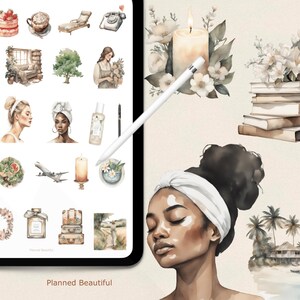 Pacchetto di adesivi acquerello neutri: adesivi Boho Planner per Goodnotes, PNG (download digitale) immagine 6
