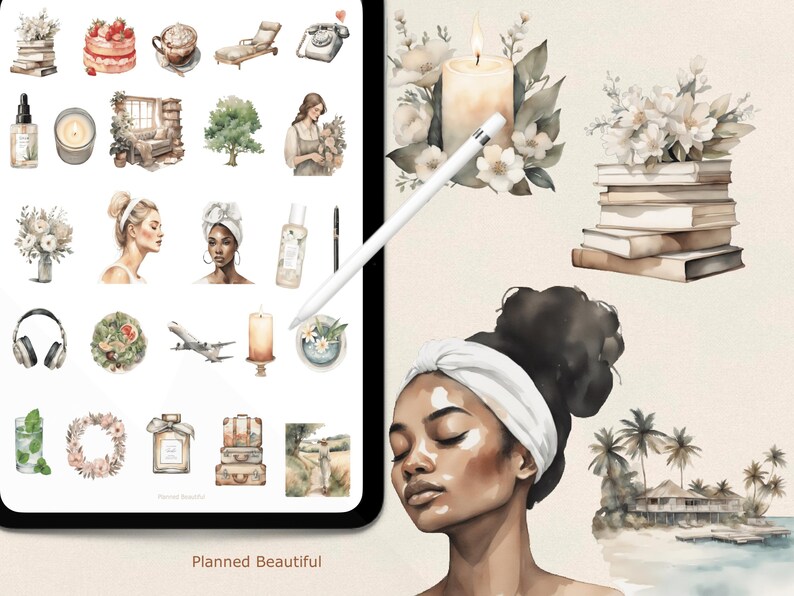 Pacchetto di adesivi acquerello neutri: adesivi Boho Planner per Goodnotes, PNG (download digitale) immagine 6