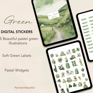 Adesivi digitali verdi, adesivi digitali di San Patrizio, adesivi Goodnotes, adesivi per pianificatore digitale, adesivi per iPad, Boho Daily Aesthetic Penly