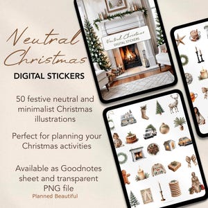 Neutrales Weihnachts-Stickerbuch, Boho Weihnachten Goodnotes Digital Stickerbogen, Boho Hygge Sticker Set für iPad Samsung