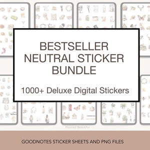 Pacchetto di adesivi acquerello neutri: adesivi Boho Planner per Goodnotes, PNG (download digitale) immagine 1