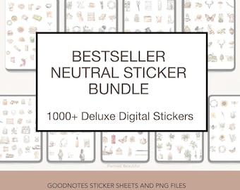 Neutral Watercolor Sticker Bundle: Boho Planner Stickers for Goodnotes, PNG (Digital Download)