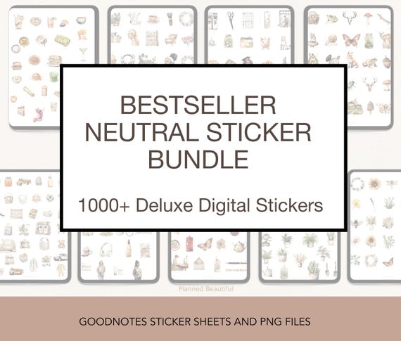 Neutral Watercolor Sticker Bundle: Boho Planner Stickers for Goodnotes, PNG (Digital Download)