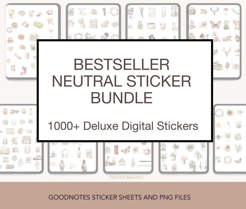 Pacchetto di adesivi acquerello neutri: adesivi Boho Planner per Goodnotes, PNG (download digitale) immagine 1
