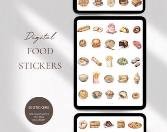 Food Digital Stickers, Food Diary Goodnotes Digital Sticker Pack, Cuisine Digital Planner Sticker Book, Eating iPad Android Digital Stickers