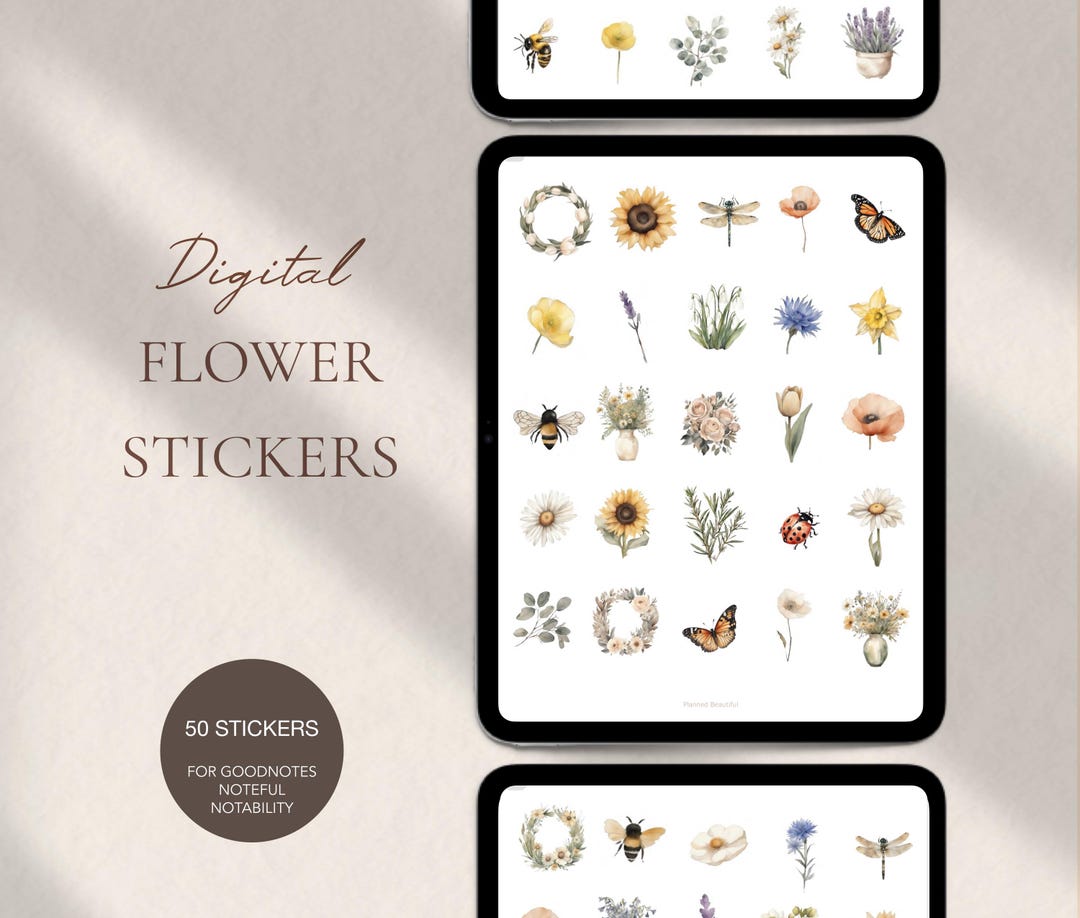 Flower Digital Stickers, Aesthetic Floral Digital Sticker Pack ...