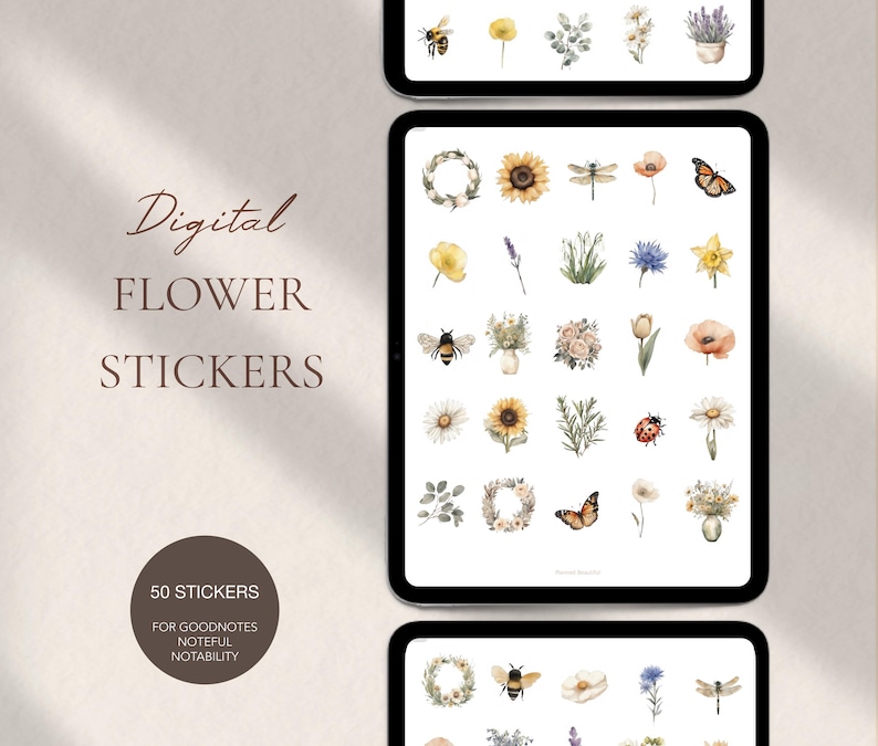 Flower Digital Stickers, Aesthetic Floral Digital Sticker Pack ...