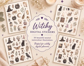 Printable Witchy Digital Stickers, Mystical Digital Sticker Pack, Dark Magical Goodnotes Sticker Book, Digital Planner Sticker Sheet