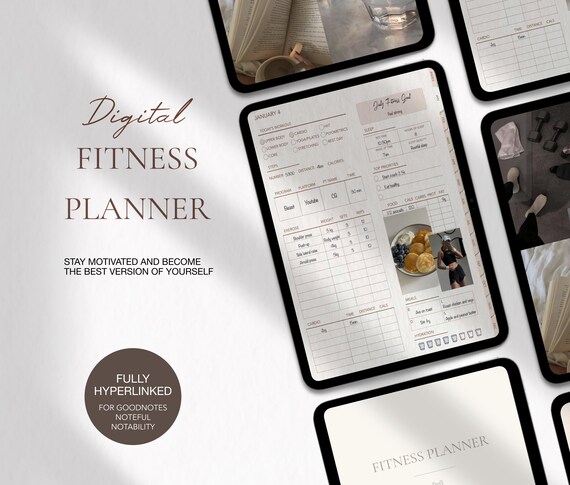 Digital Fitness Planner for Goodnotes,  Workout Planner Template iPad, Weight Loss Tracker Journal, Exercise and Gym Log, Meal Planner List