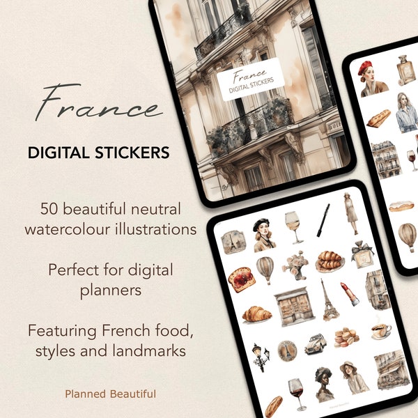 France Digital Stickers, Paris Digital Sticker Pack, French Neutral Goodnotes Sticker Book, That Girl Digital Planner Sticker Sheet