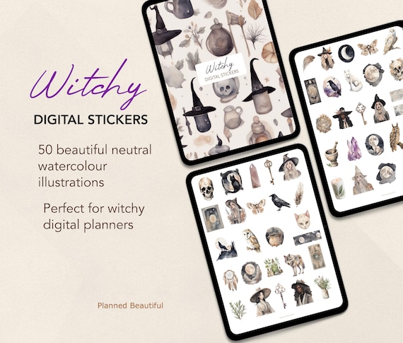 Witchy Digital Stickers, Mystical Digital Sticker Pack, Dark Magical Goodnotes Sticker Book, Digital Planner Sticker Sheet, iPad Stickers