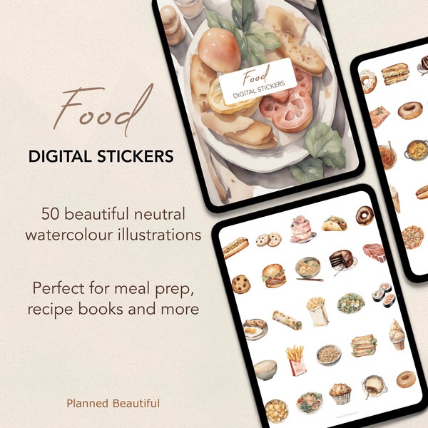 Food Digital Stickers, Dishes Goodnotes Digital Sticker Pack, Cuisine Digital Planner Sticker Book, Eating iPad Android Digital Stickers