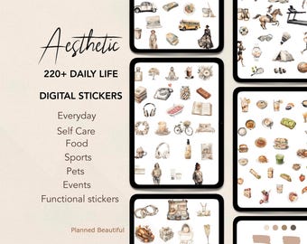 Neutral Aesthetic Digital Stickers, Everyday Digital Stickers, Goodnotes Stickers, Digital Planner Stickers, Precropped iPad Penly Android