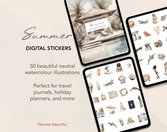 Sommerferien Aufkleber, Sonniger Urlaub Goodnotes Digital Sticker Pack, Digitales Planer-Aufkleberbuch, iPad Digitale Android Aufkleber