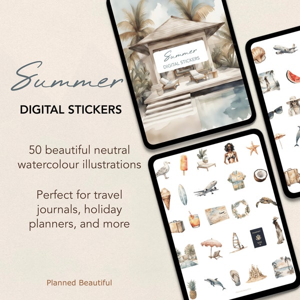 Summer Holidays Stickers, Sunny Vacation Goodnotes Digital Sticker Pack, Digital Planner Sticker Book, iPad Android Digital Stickers