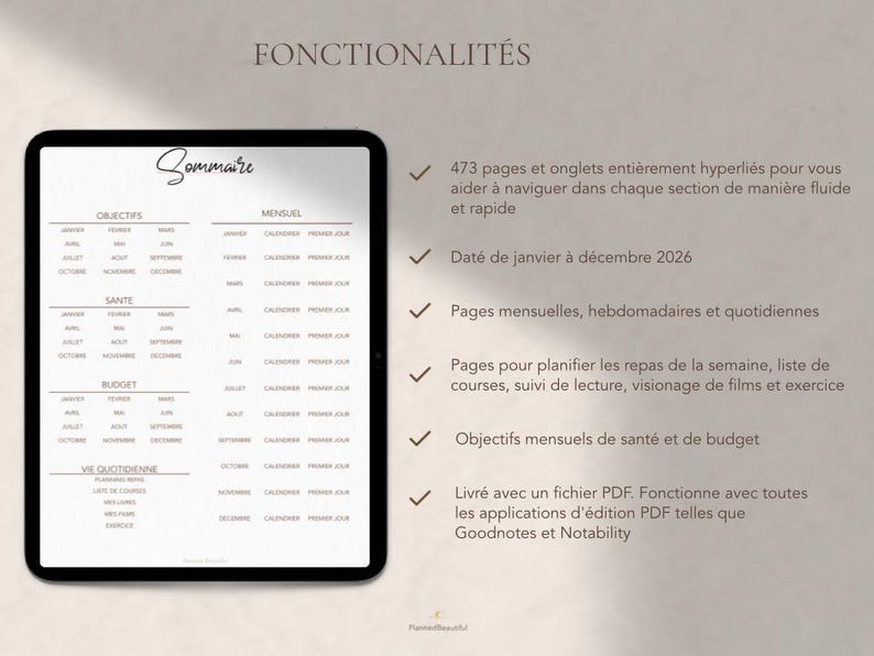 2026 Digital Planner Goodnotes, Minimalist French Agenda (Digital Download, PDF) image 3