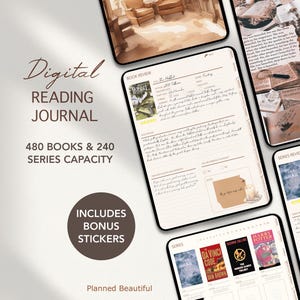 Diario di lettura digitale, pianificatore di lettura Boho minimalista per Goodnotes, tracker di lettura per iPad, modello di recensione di libri per notabilità