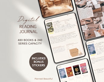 Digital Reading Journal, Minimalist Boho Reading Planner for Goodnotes, Reading Tracker for iPad, Book Review Template For Notability