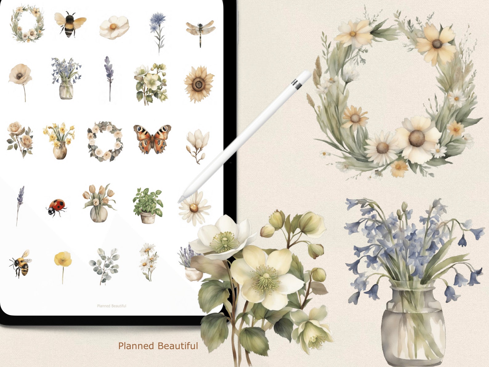 Flower Digital Stickers, Aesthetic Floral Digital Sticker Pack ...