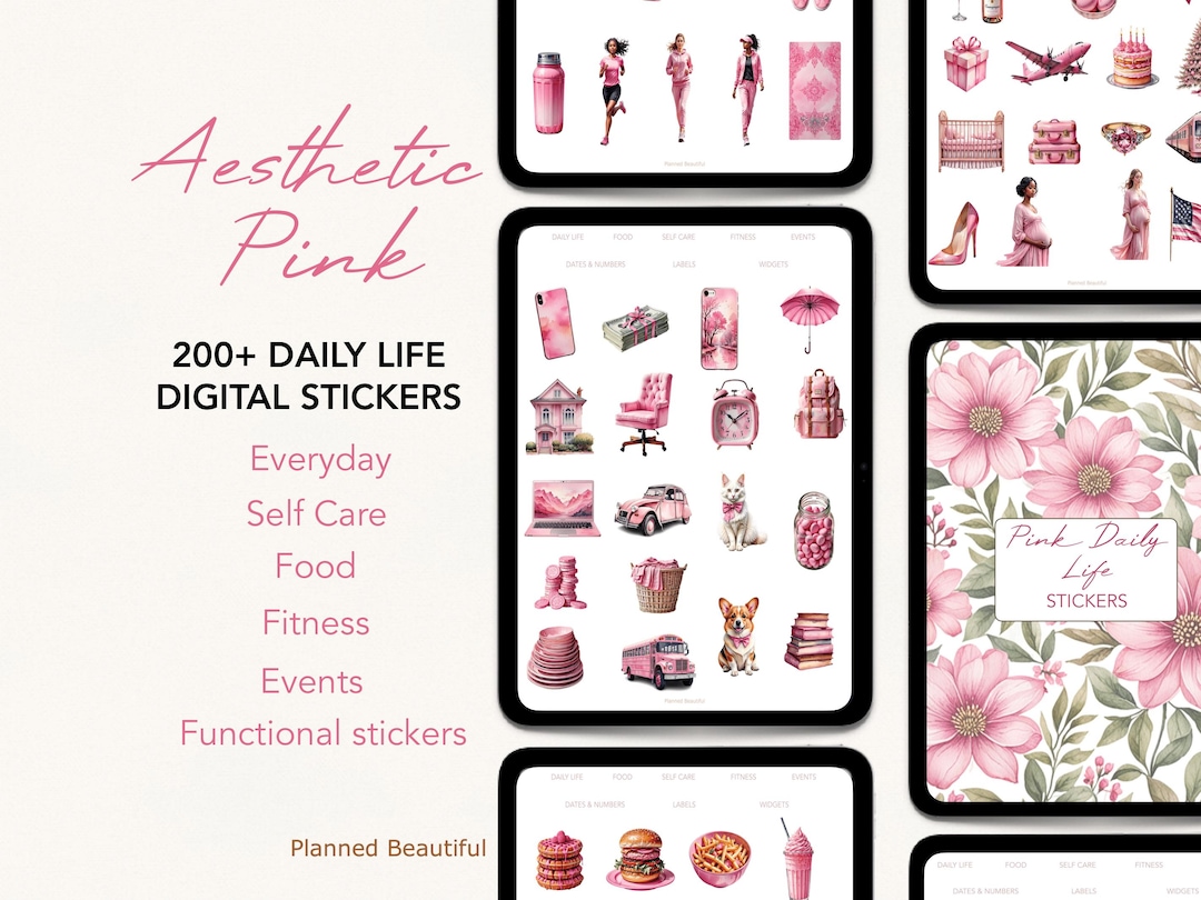 Pink Aesthetic Everyday Digital Stickers for Goodnotes, Daily Life ...