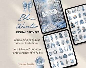 Blaues Winter Digitales Sticker-Buch, Dezember Goodnotes Stickers, Kaltwetter-Sticker-Set für IPad, Android, Penly, Notability