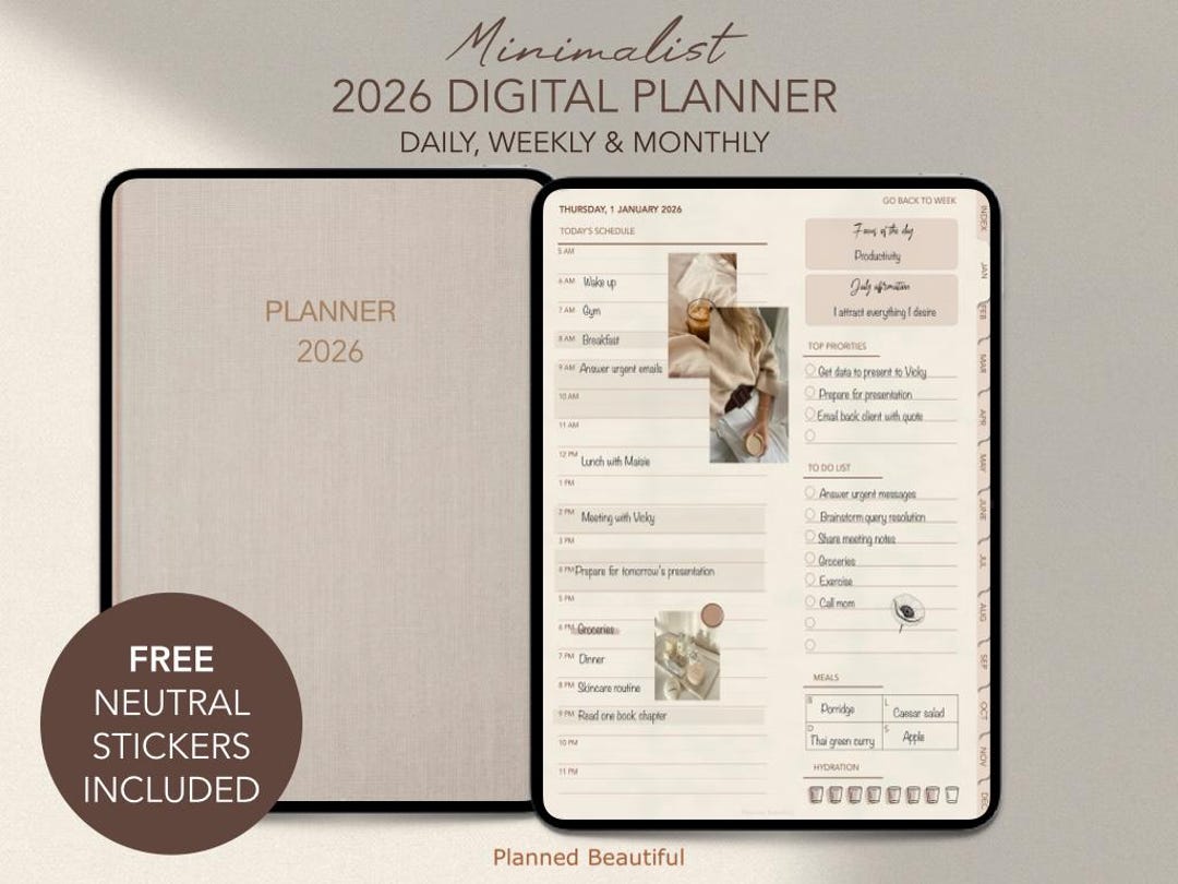 2026 Digital Planner, Neutral Minimalist Hyperlinked PDF Planner for ...