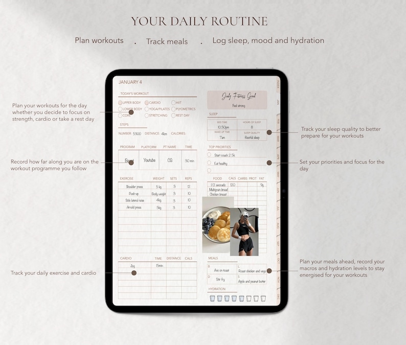 Digital Fitness Planner for Goodnotes, Workout Planner Template iPad, Weight Loss Tracker Journal, Exercise and Gym Log, Meal Planner List image 3