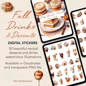 Digitala klistermärken med höstdrycker, Goodnotes, digitala klistermärken med höstmat, förbeskurna digitala planeringsklistermärken med mysiga höststämningar, Android Penly