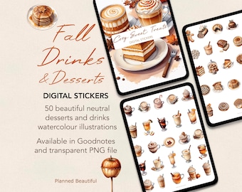 Herbst Getränke Digitale Aufkleber Goodnotes, Herbst Lebensmittel Digitale Aufkleber, Gemütliche Herbst Vibes Vorgeschnittene Digitale Planner Aufkleber, Android Penly