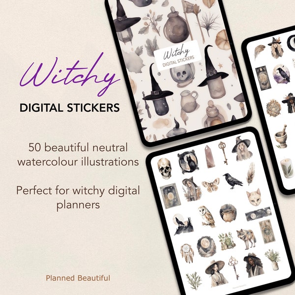 Witchy Digital Stickers, Mystical Digital Sticker Pack, Magical Goodnotes Sticker Book, Digital Planner Sticker Sheet, iPad Digital Stickers