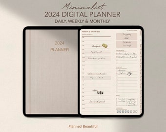 Minimalist Digital Planner 2024 for iPad, Goodnotes Planner, Weekly Planner, Monthly Planner, Daily Planner, Neutral Boho Planner