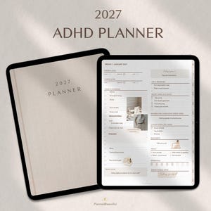Agenda digital para iPad 2027 para personas con TDAH / Agenda minimalista y estética / Agenda GoodNotes con hipervínculos / Agenda sencilla para rutinas y autocuidado 2027