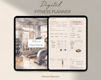 Planificador de fitness digital, Planificador de gimnasio de entrenamiento para Goodnotes, Seguimiento de pérdida de peso para iPad, Diario de ejercicios para notabilidad, Bienestar Android