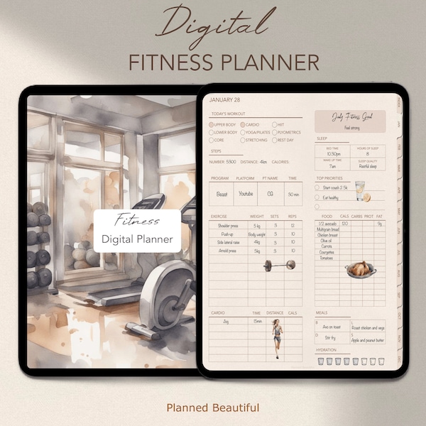Digital Fitness Planner, Workout Gym Planner for Goodnotes, Weight Loss Tracker for iPad, Exercise Journal for Notability, Wellness Android