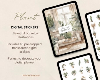 Adesivi digitali per piante, adesivi digitali botanici, adesivi Goodnotes, adesivi per planner digitali, adesivi per giardini, adesivi per iPad con cactus Penly
