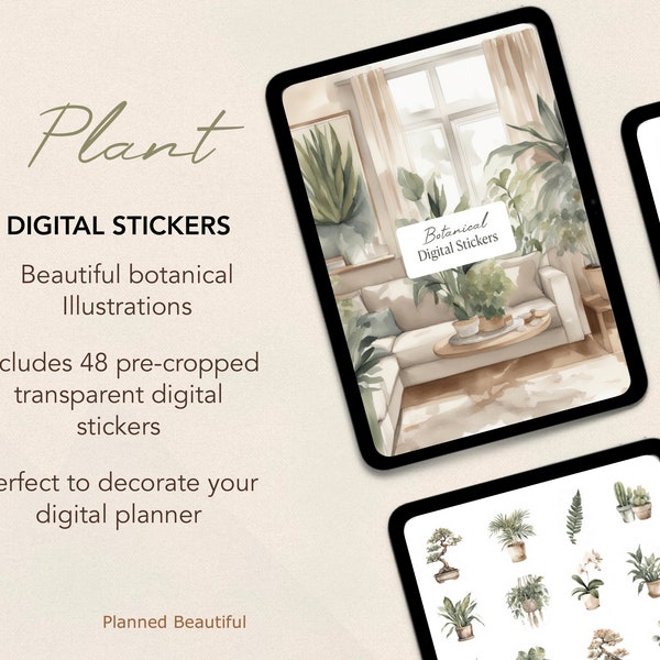 Plant Digital Stickers, Botanical Digital Stickers, Goodnotes Stickers, Digital Planner Stickers, Garden Stickers, Cacti iPad Stickers Penly