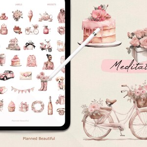Pacchetto di adesivi acquerello neutri: adesivi Boho Planner per Goodnotes, PNG (download digitale) immagine 3