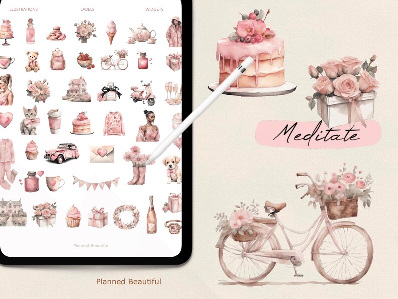 Pacchetto di adesivi acquerello neutri: adesivi Boho Planner per Goodnotes, PNG (download digitale) immagine 3