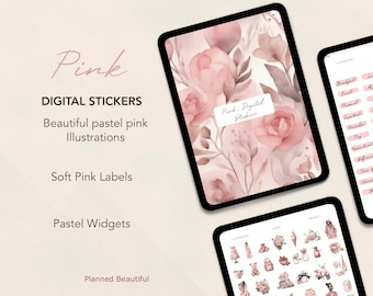 Pink Digital Stickers, Valentine Digital Stickers, Vintage Goodnotes Stickers, Digital Planner Stickers, iPad Stickers, Boho Aesthetic Penly