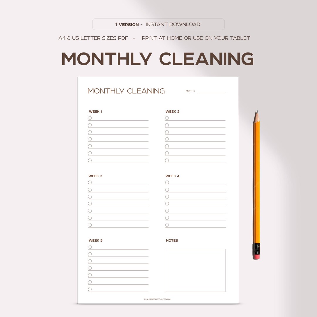 Monthly Cleaning Checklist Printable | Simple Home Reset Routine | by ...