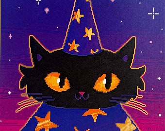 Pixel Wizard Cat - Mini Art Print