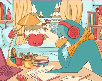 Lofi Penguin Art Print – Club Penguin Inspired Illustration
